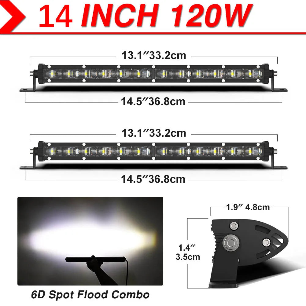 LED Light Bar 8" 14" 20" inch Driving Fog Lamp