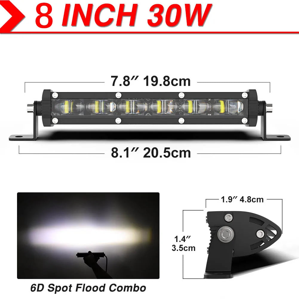 LED Light Bar 8" 14" 20" inch Driving Fog Lamp